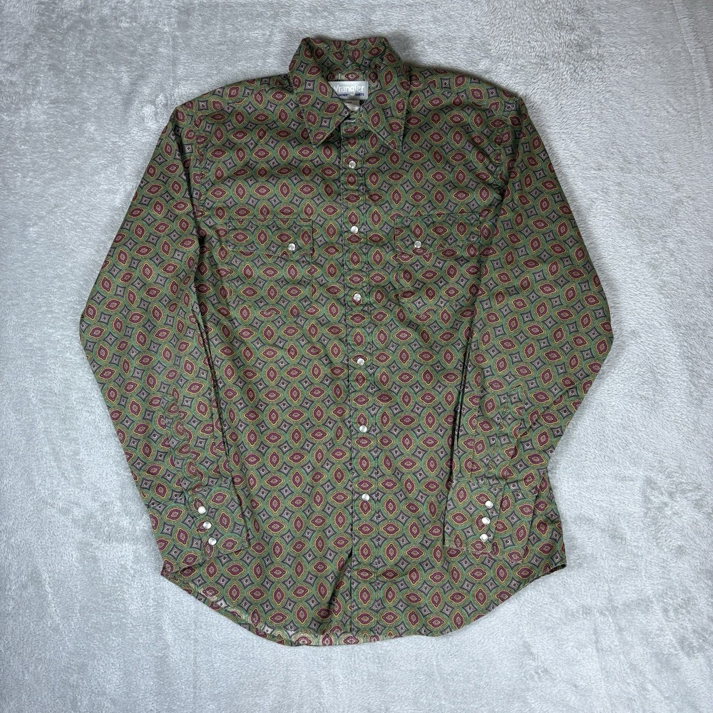 Wrangler Pearl Snap Shirt Mens‎ M Multicolor Aztec Print Western Cowboy